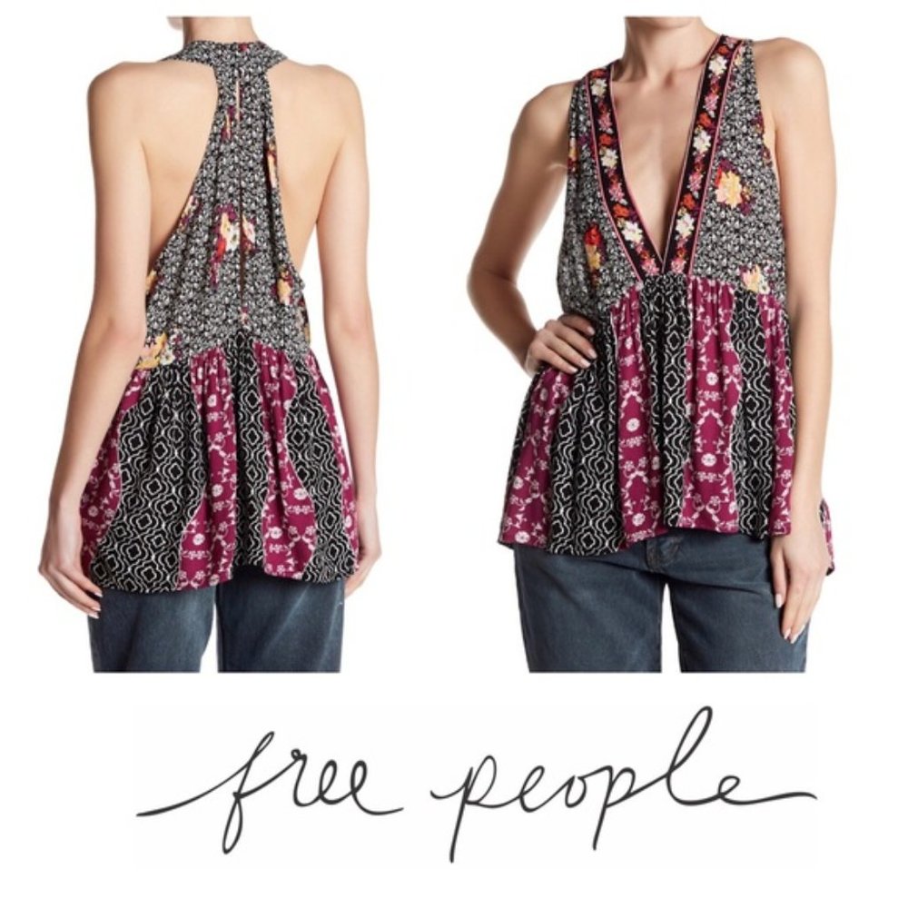Free People Dream Darlin’ Floral Plunge Tank Top S